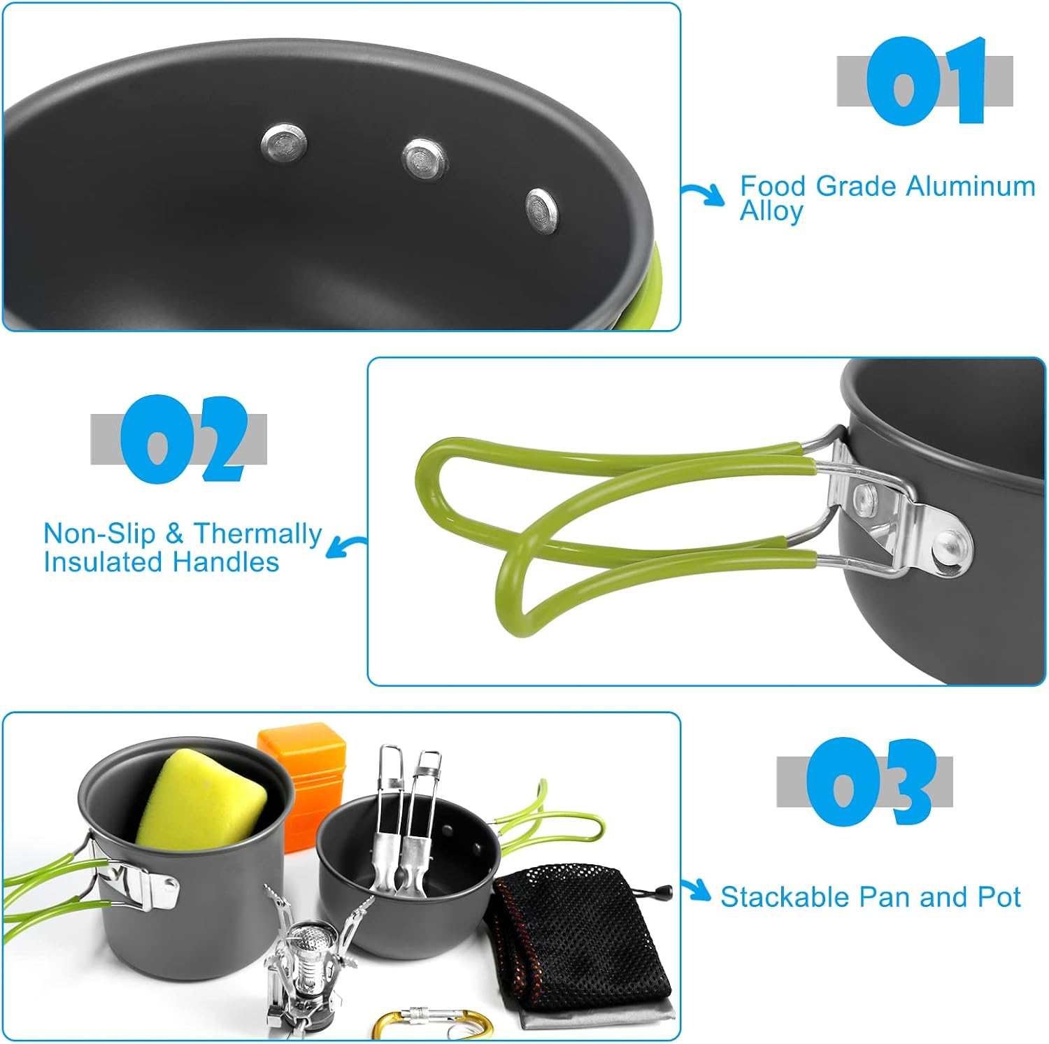 Detalle 2 de AUTOPkio Camping Cooking Set for 1–2 People: non-stick folding pots and piezo stove kit