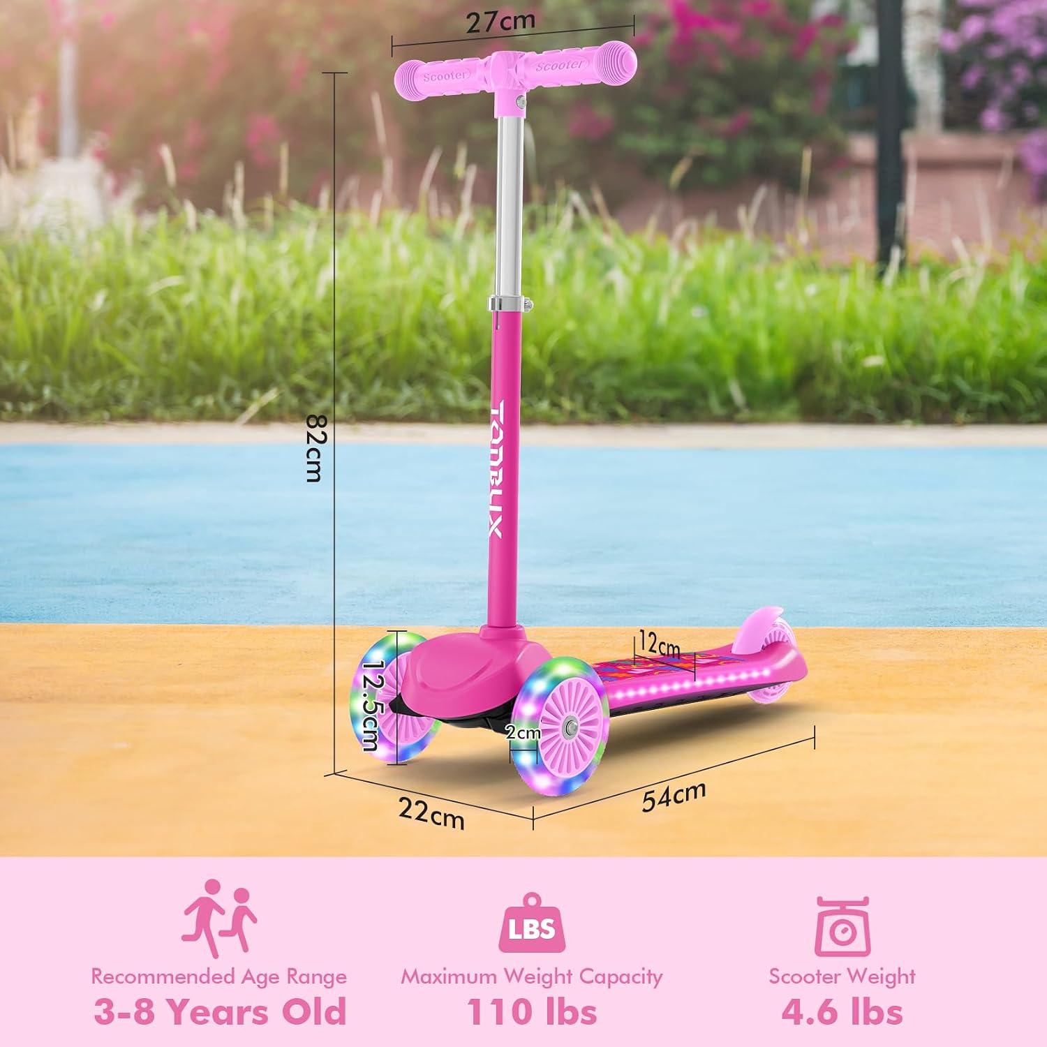 Thumbnail 6 de TONBUX Kids Scooter for Ages 3-8 (3-Wheel) with Light-Up Wheels & Adjustable 4-Level Height