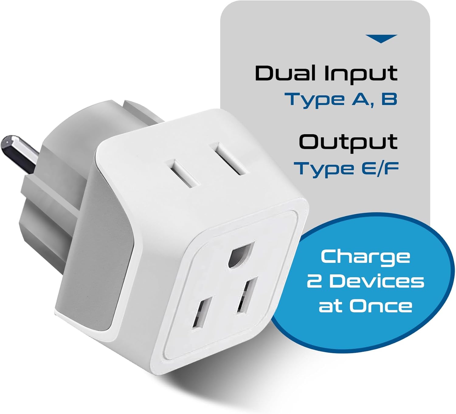 Detalle de Ceptics Schuko Germany/France Plug Adapter (3 Pack) – Dual Input, Ultra-Compact