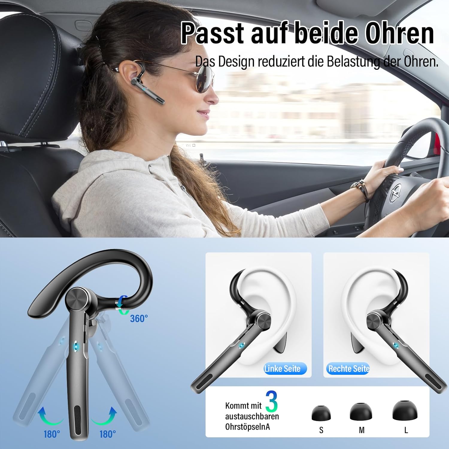 Thumbnail 1 de Bluetooth Headset Wireless Freisprech Telefon mit Bluetooth 5.3 und 60H Spielzeit – Dual-ENC Dual-Mikro, mit Ladecase, Schwarz