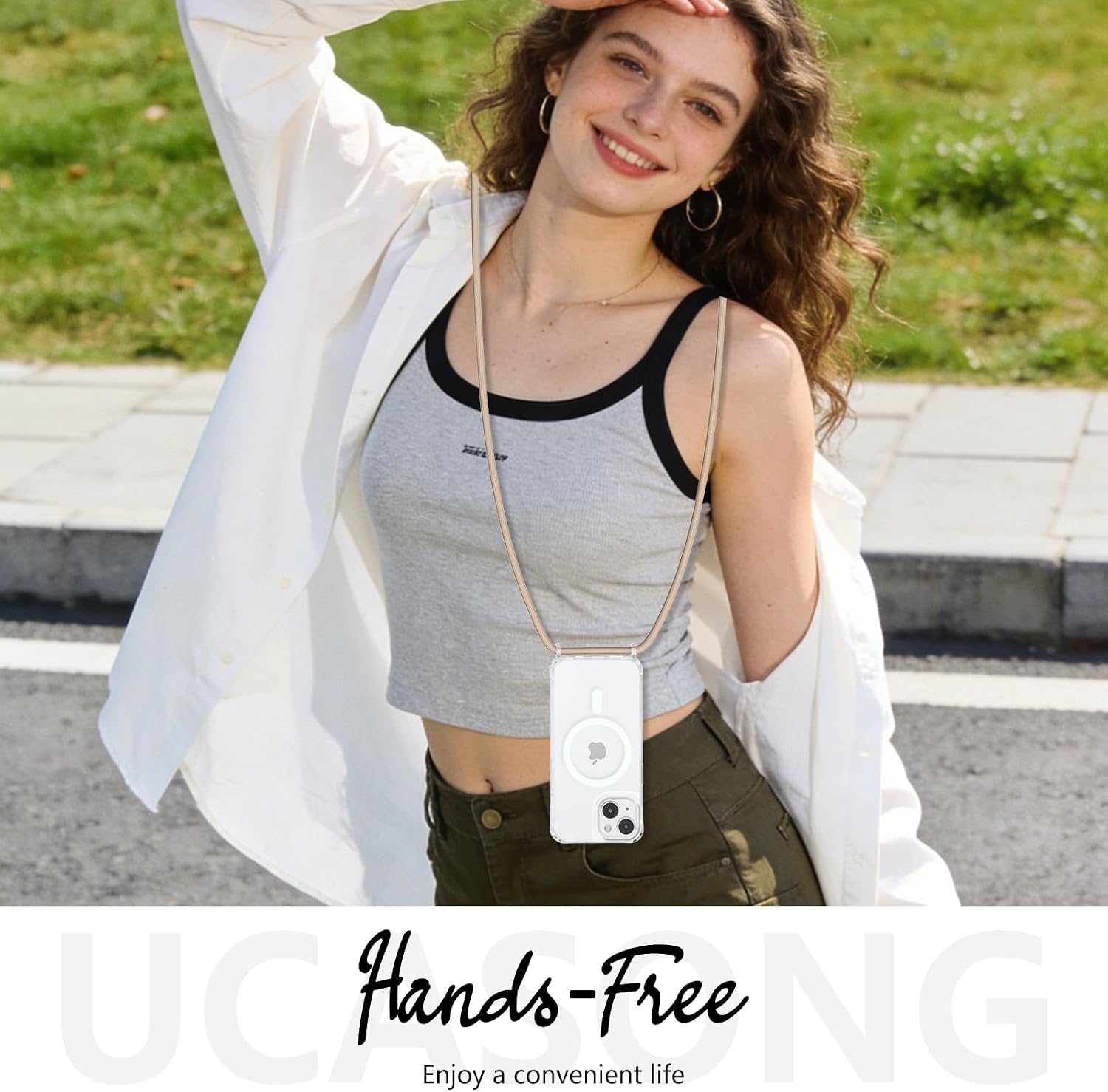 Thumbnail 6 de UCASONG Crossbody Lanyard Case for iPhone 15 (Khaki) – Clear MagSafe-Compatible Protective Case with Adjustable Strap