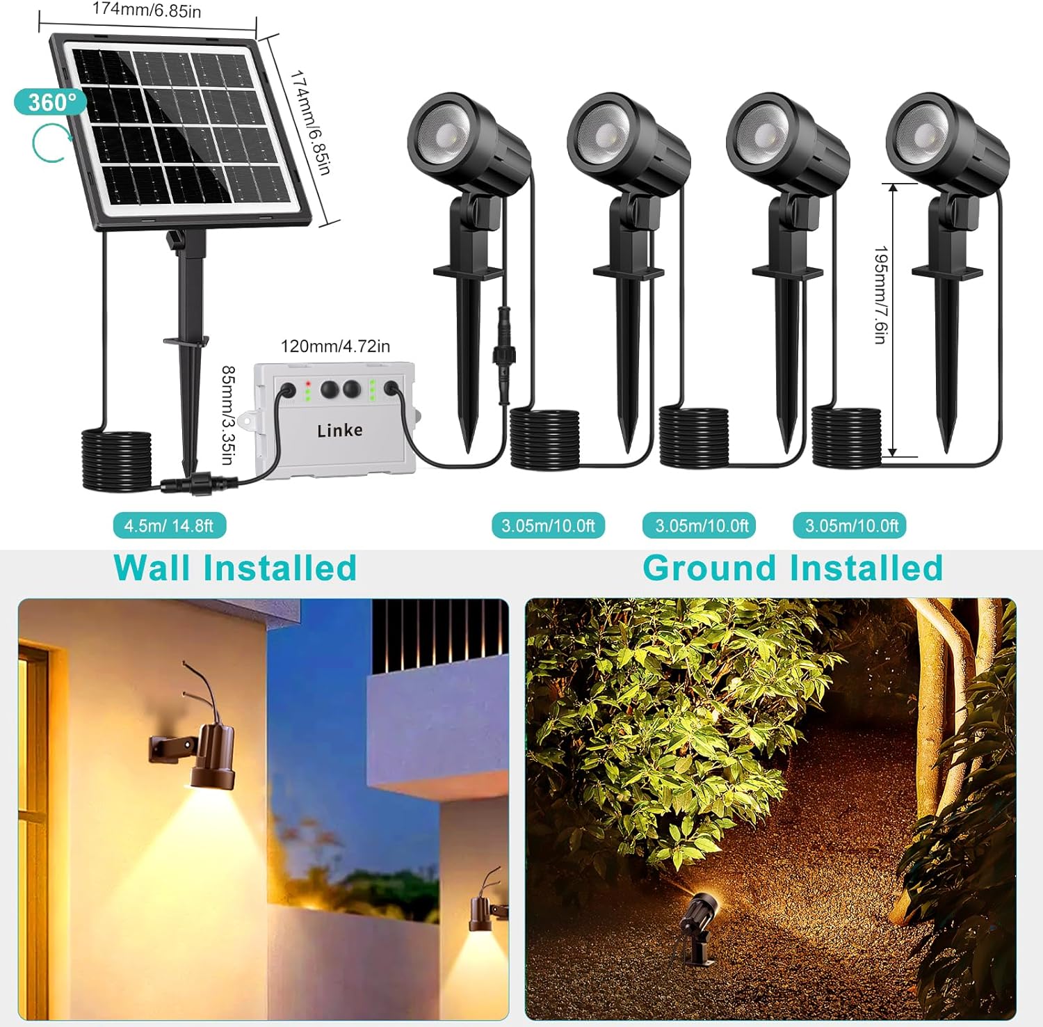 Thumbnail 4 de Linke Solar Spot Lights Outdoor Garden – 4 in 1 Adjustable LED Spotlight