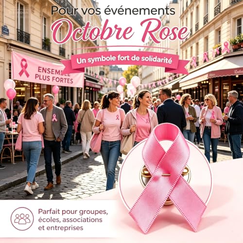 Thumbnail 6 de Walkinbear lot de 120 broches Octobre Rose en satin, ruban rose 7,5 × 4 cm