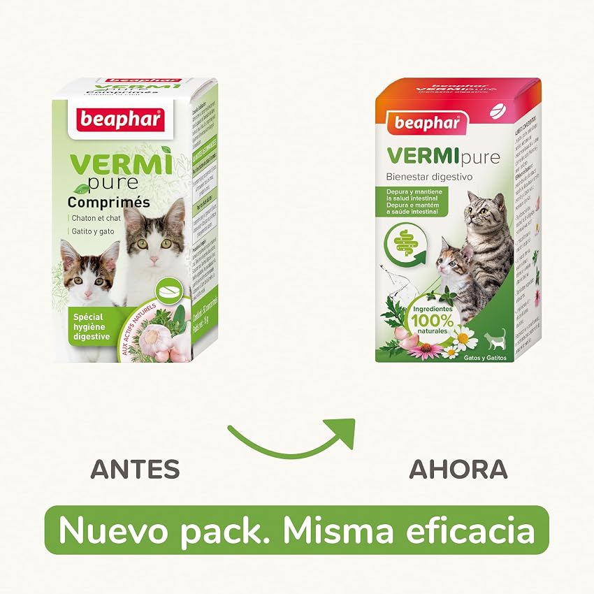 Detalle 2 de Beaphar VERMIpure Comprimidos Naturales para Gatos 🐱, 50 unidades