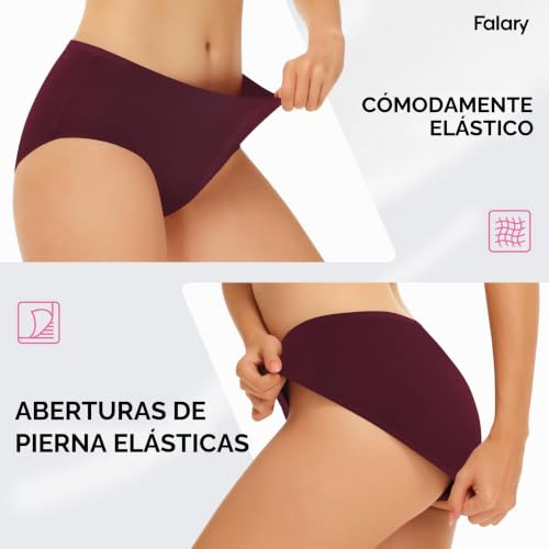 Detalle de FALARY Bragas de Algodón Mujer Pack 6 XL — Cómodo corte de cintura media