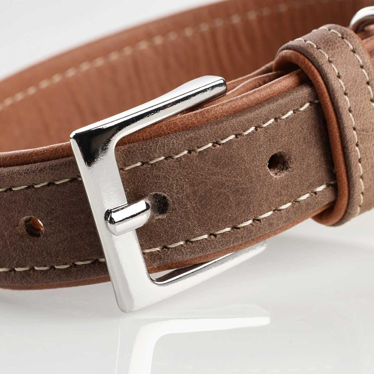 Detalle 2 de Hunter Hundehalsband PORTO aus pflanzlich gegerbtem Olivenleder – tabak/cognac, Größe 30