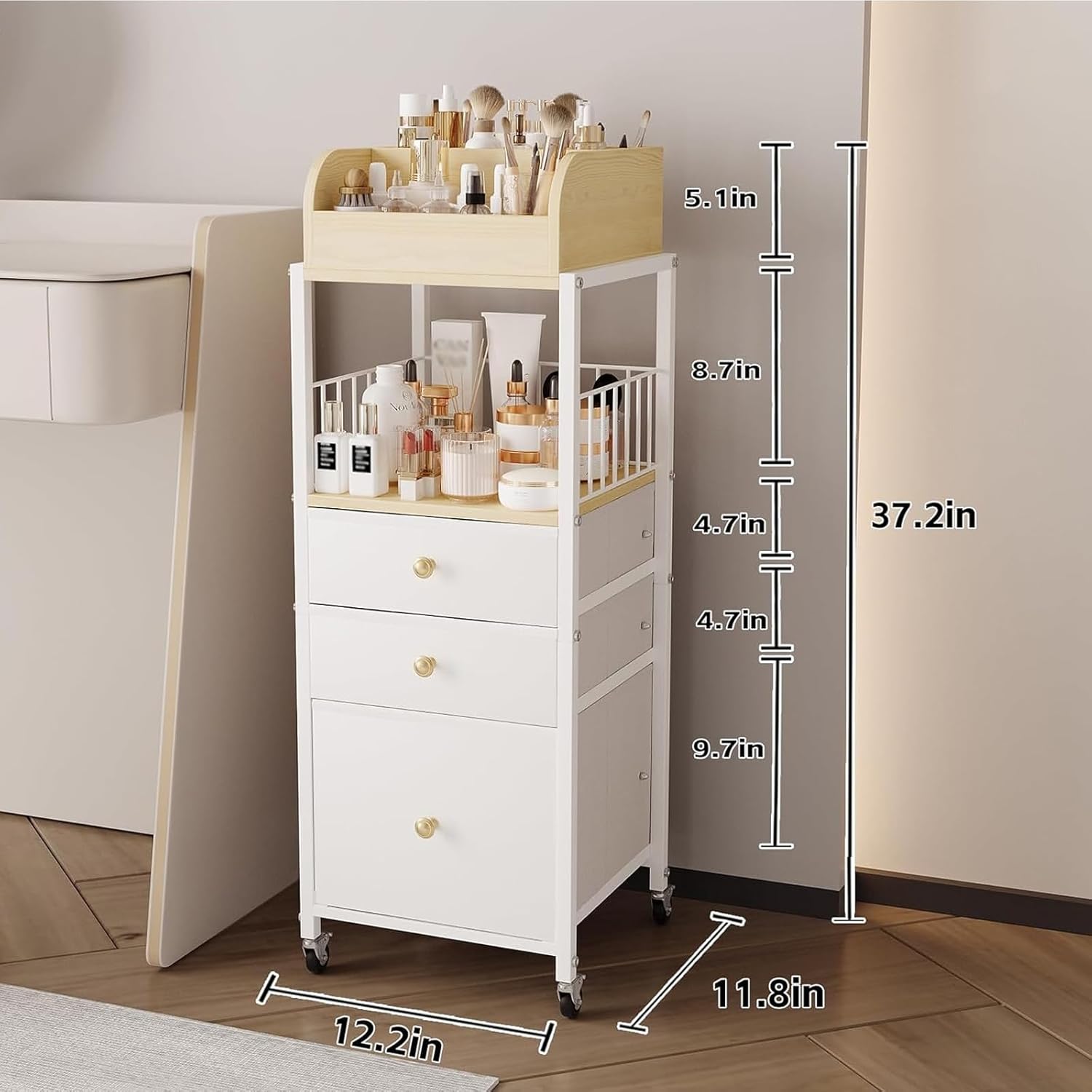 Thumbnail 2 de Makeup Organizer Cart with Drawers: 3-Tier Vanity Storage for Cosmetics, Skincare, and More