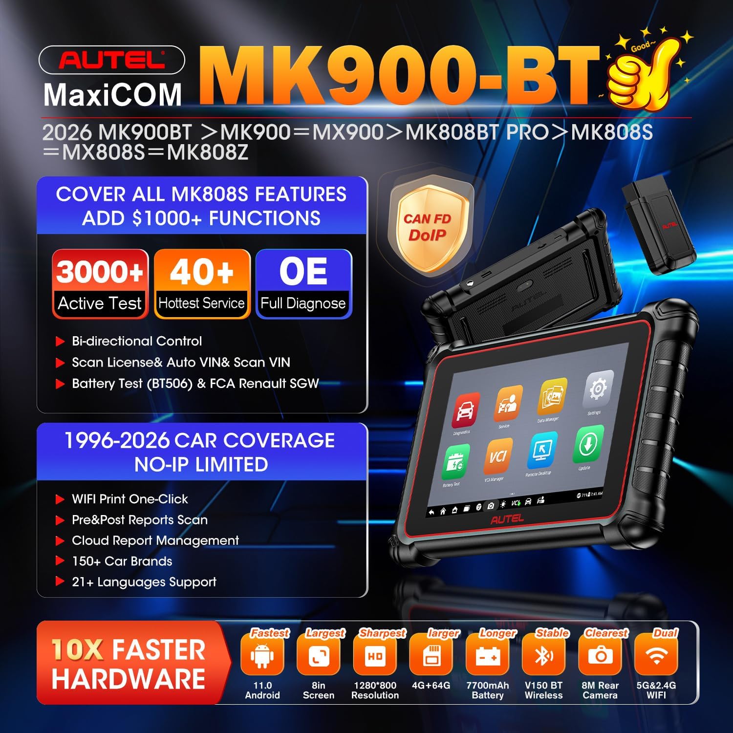 Detalle 2 de Autel MaxiCOM MK900BT 8-inch diagnostic scanner