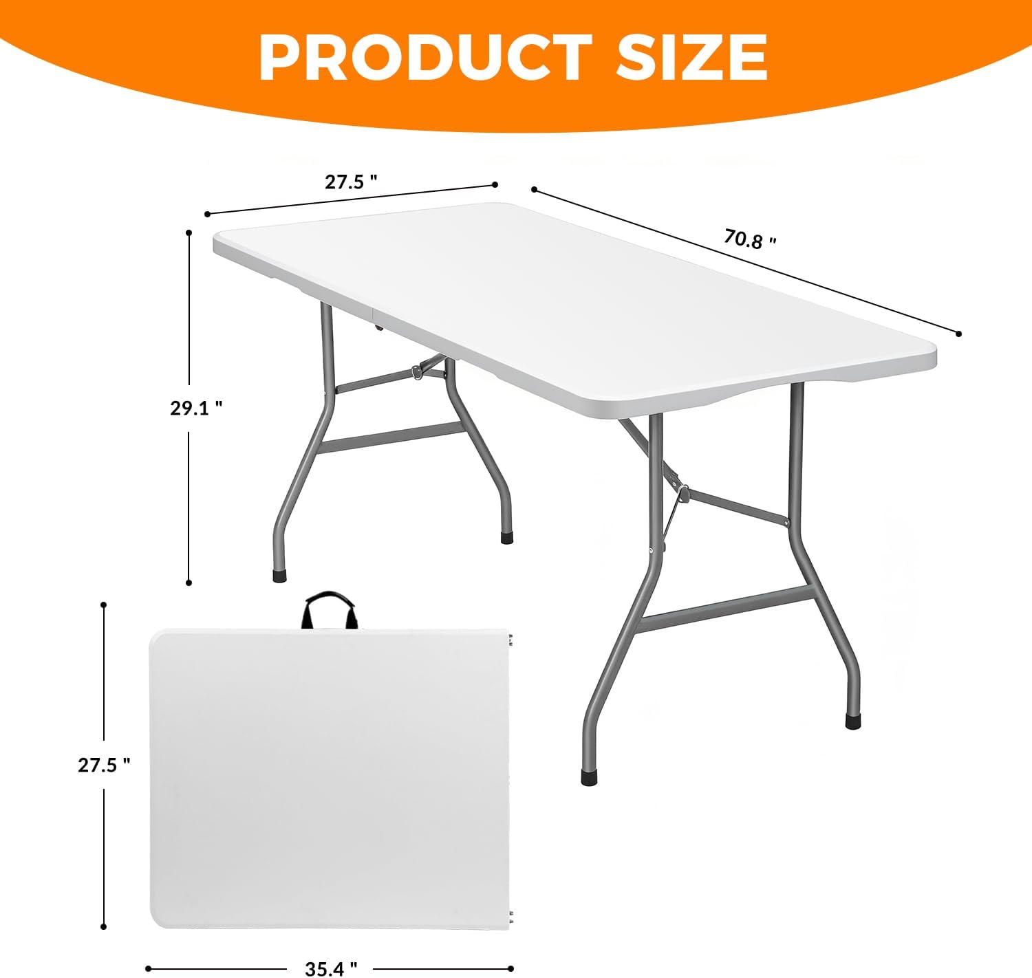 Detalle de Lakhow 180CZ 6 ft Folding Table, White HDPE Top with Steel Legs