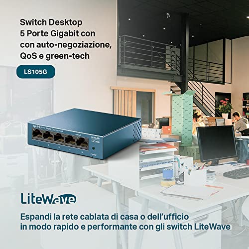 Detalle 2 de TP-Link LS105G: Switch 5 Porte Gigabit con Custodia in Metallo, Desktop
