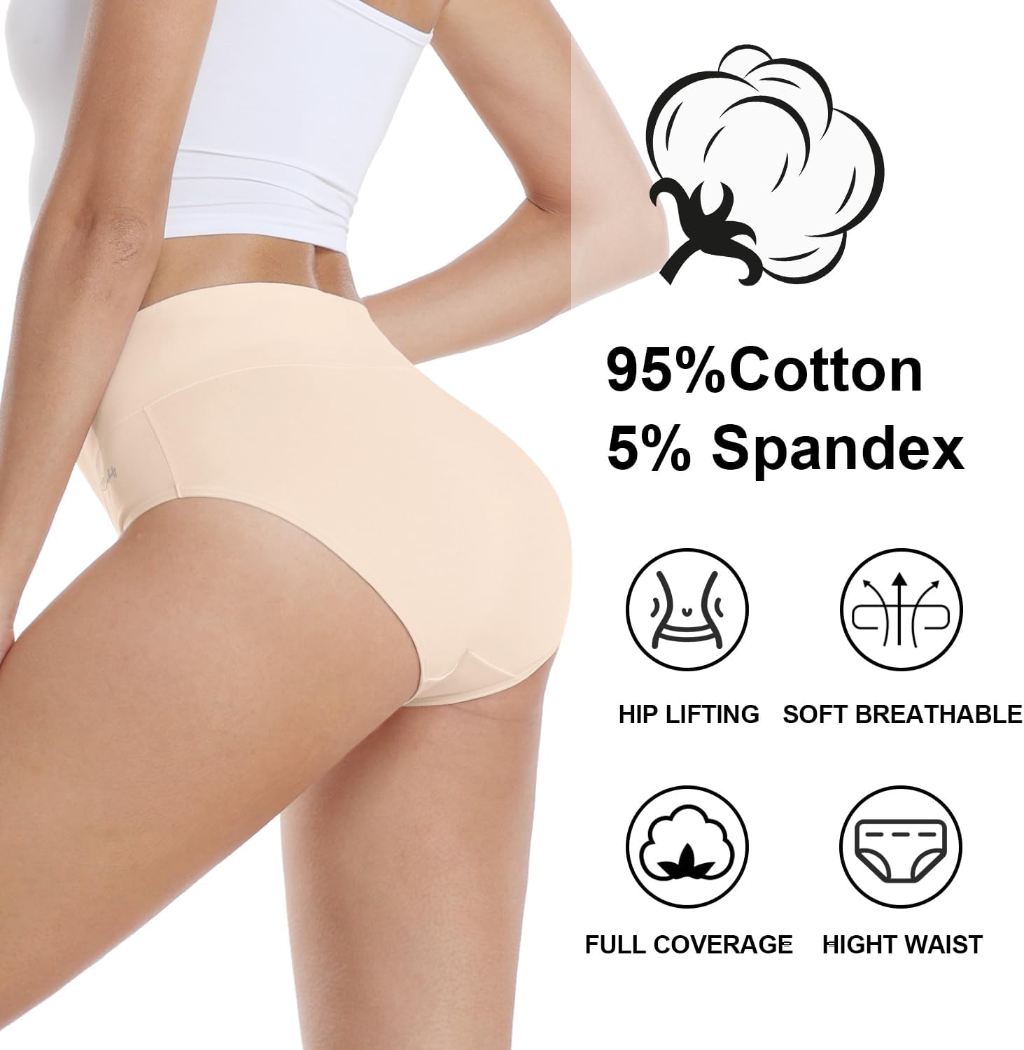 Detalle de Coskefy high waisted cotton knickers 5 pack