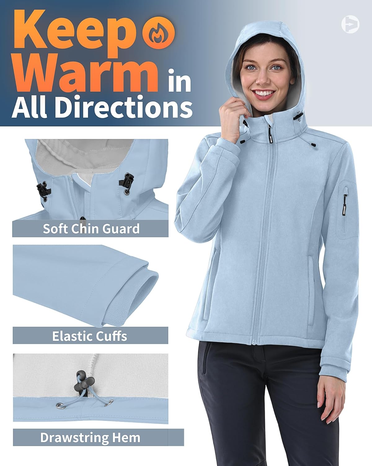 Detalle 2 de Outdoor Ventures Damen Softshelljacke – wasserdichte, atmungsaktive Übergangsjacke mit Kapuze