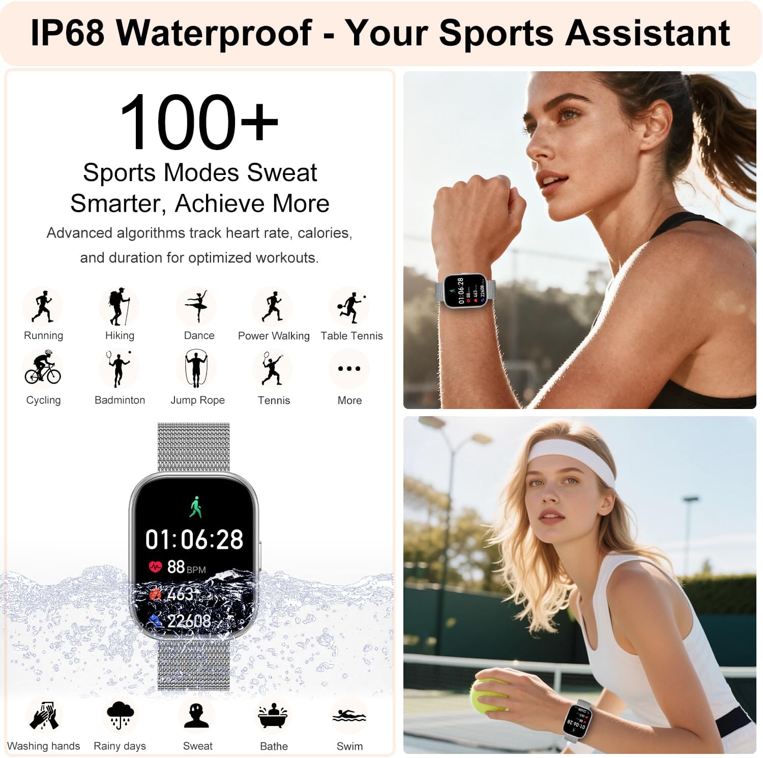 Detalle de niolina Smart Watch 1.75" HD fitness tracker