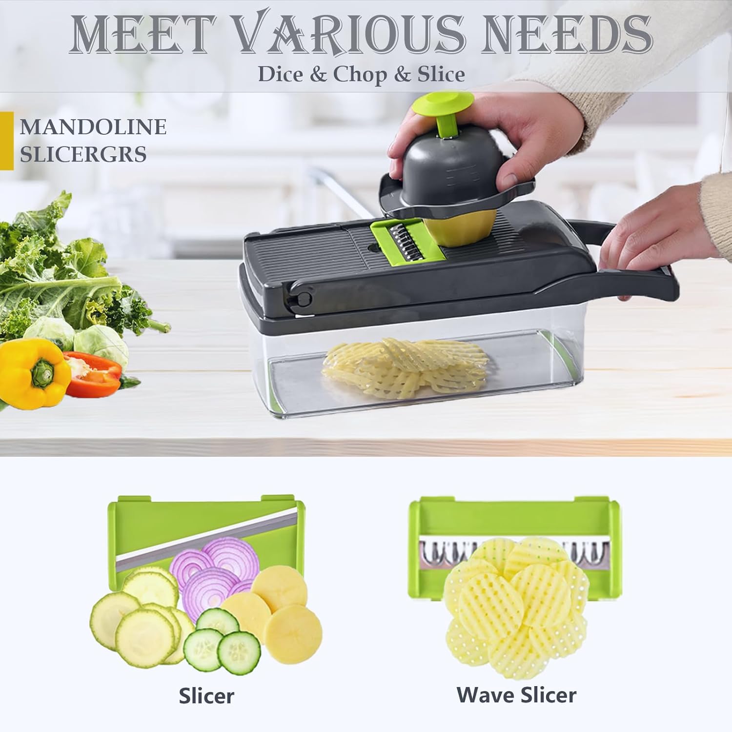 Detalle 2 de Dewpeton Vegetable Chopper Dicer with Container – 2-in-1 Grater/Slicer with 1.5L Tray