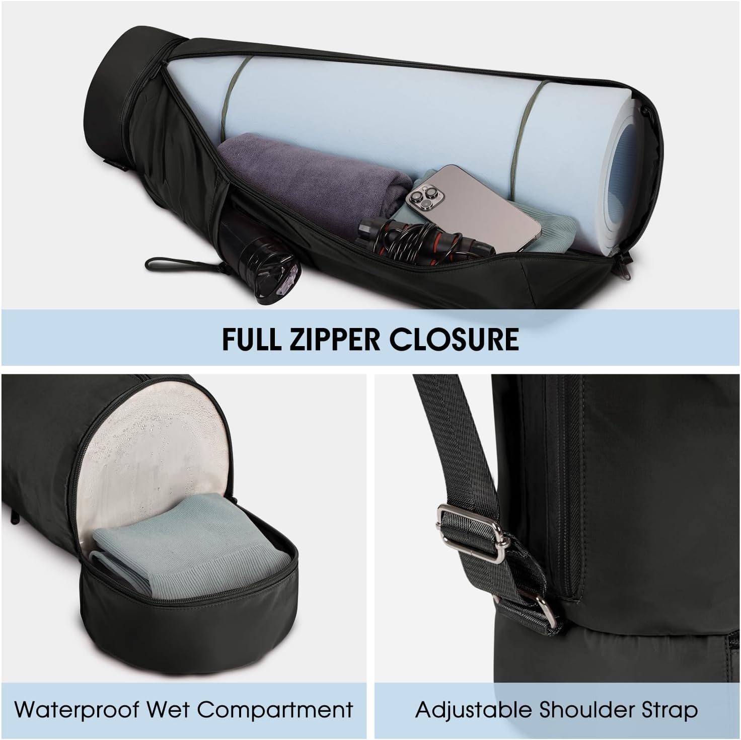 Detalle 2 de Sportsnew Large Yoga Mat Bag with Wet Compartment, Bottle Pocket & Full Zipper (72x20cm)