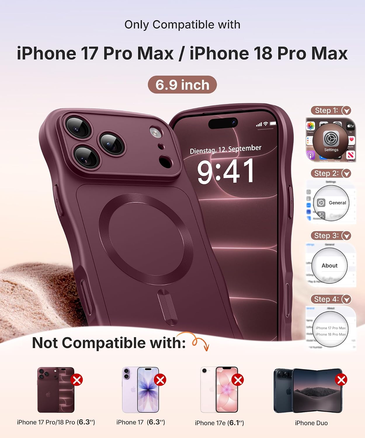 Detalle 2 de CAPRARO TPUWAVE Magnetic Case for iPhone 17/18 Pro Max, Burgundy TPU