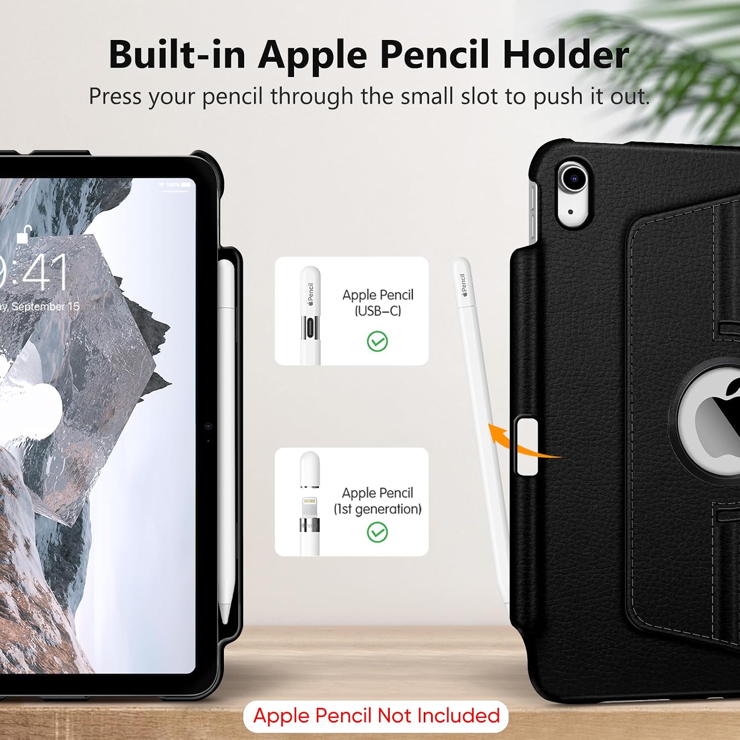 Detalle de FINTIE Rotating Case for iPad (A16) 11th Gen / iPad 10th Gen 10.9" – 360° Swivel Protective Case with Pencil Holder