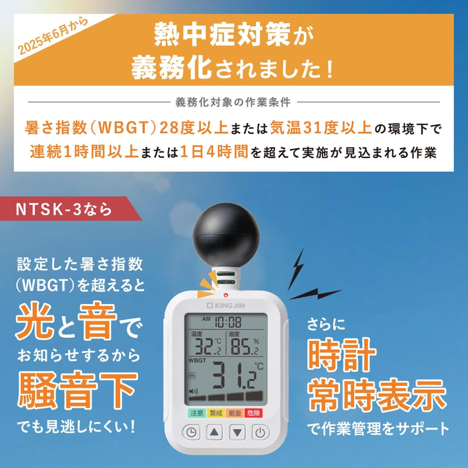 Detalle de キングジム NTSK-3-W 黒球式暑さ指数計 WBGT・危険ランク表示 ホワイト