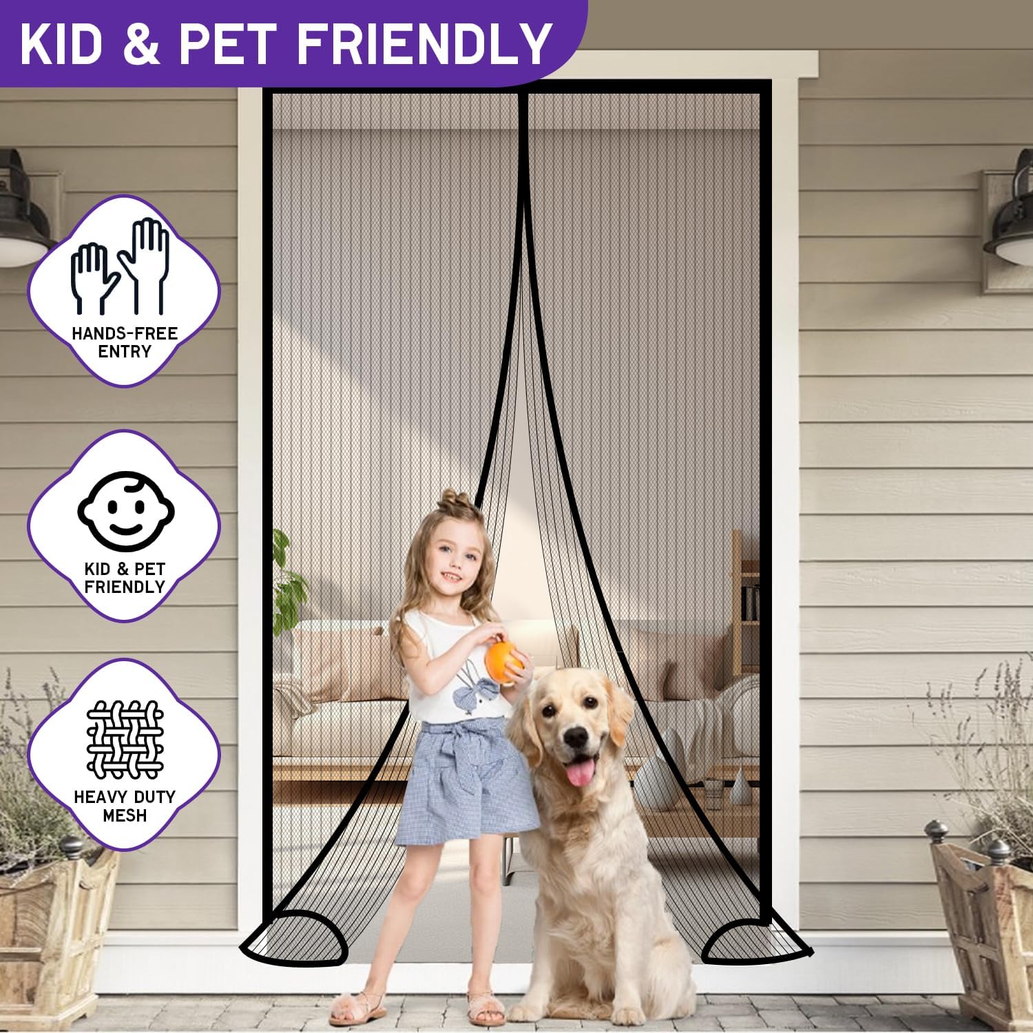 Detalle de PIGETALE Magnetic Fly Screen Door 90x210cm: Easy, Hands-Free Entry with Strong Magnets