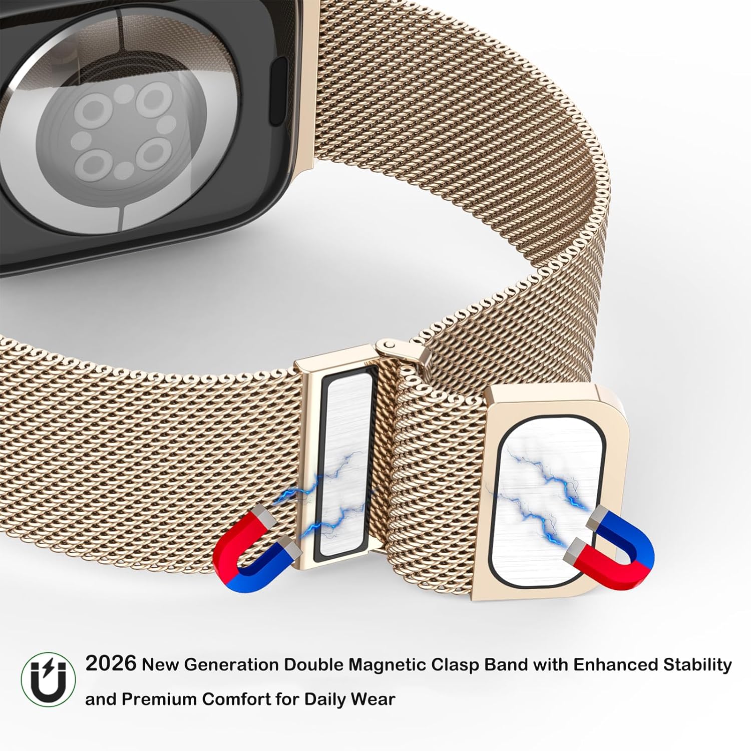 Thumbnail 1 de Yoohoo Milanese Loop Strap for Apple Watch (38–49mm): Champagne Gold, Adjustable Metal Band with Dual Magnetic Clasp