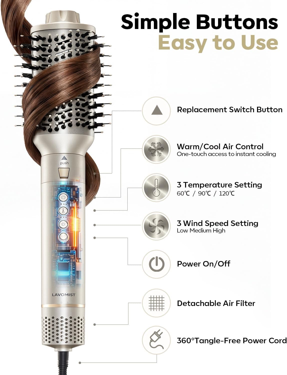 Thumbnail 6 de Lavomist 8-in-1 Dual Voltage Hot Air Styler & Hair Dryer Brush (110,000 RPM) with Travel Bag
