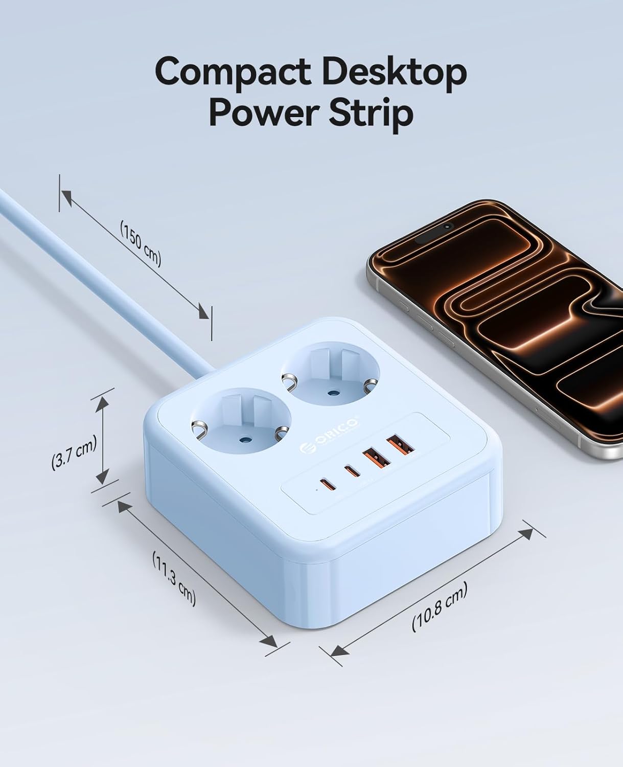 Thumbnail 2 de ORICO 20W USB C Multipresa: cubo compatto con 2 prese, 4 porte USB (2 USB-C) e prolunga da 3 m