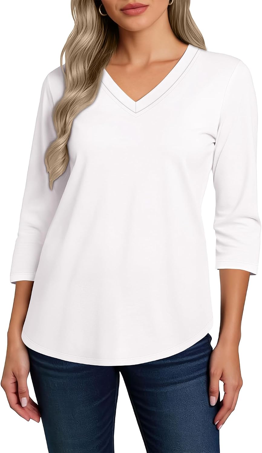 Detalle 2 de CHICALLURE 3/4 Sleeve V-Neck Tunic Tee for Women