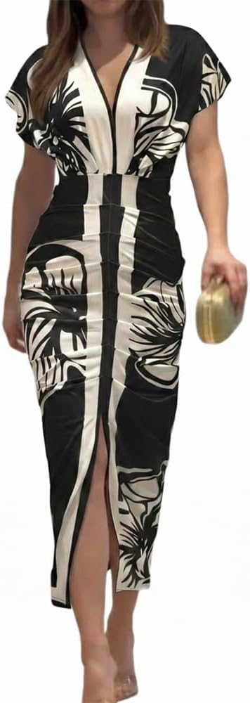 Detalle de CHICME Floral Print Plunge V-Neck Midi Dress for Women