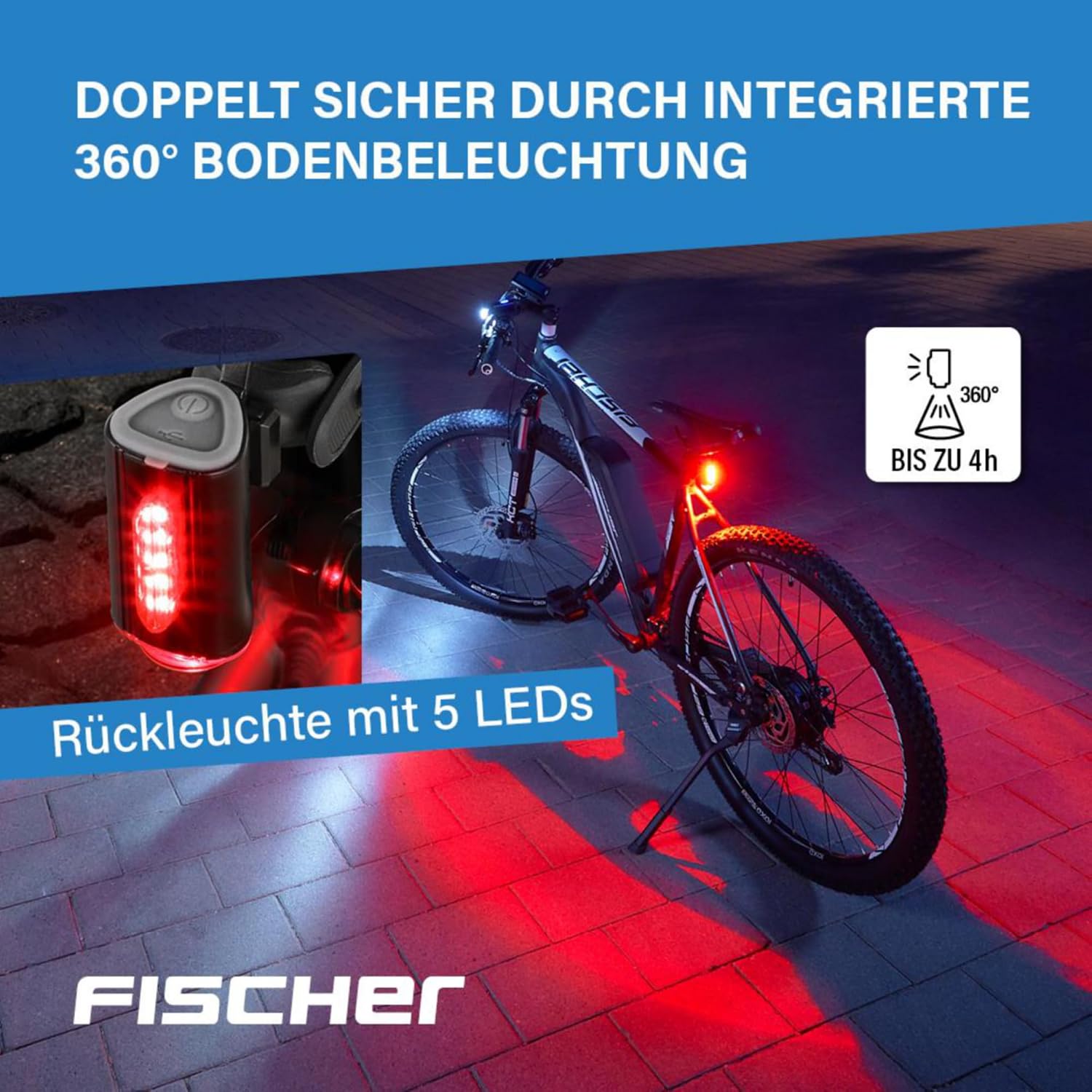 Thumbnail 3 de Fischer Bicycle Lighting Set 80/40/20 Lux with 360° Rear Light and USB Charging