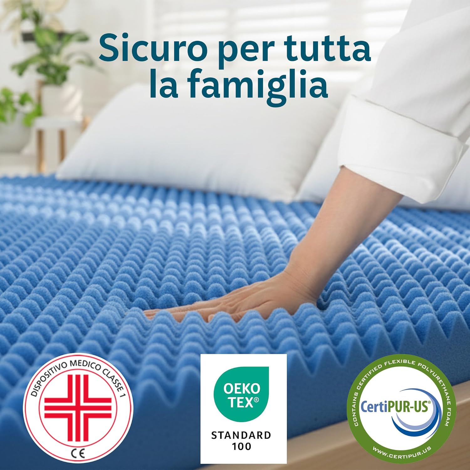 Detalle de Topper singolo 80x200 in Memory Foam ad Alta Densità 8 cm | Correttore materasso sfoderabile in Aloe Vera | Coprimaterasso imbottito rinfrescante e massaggiante