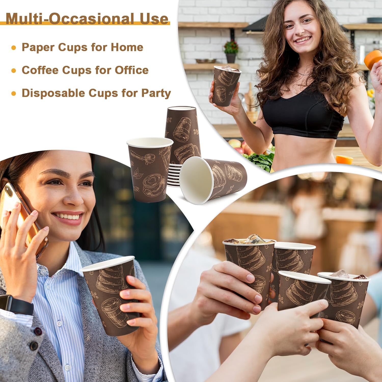Thumbnail 6 de Huifany 12 oz Paper Coffee Cups (180 Pack) – Thickened, Leak-Proof, BPA-Free for Hot & Cold Beverages