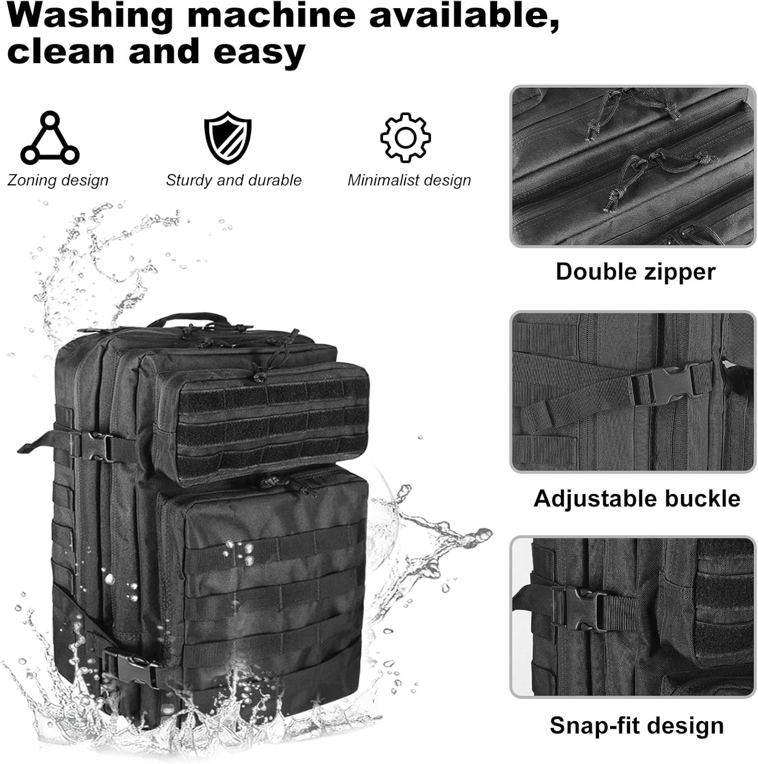 Thumbnail 3 de Militär Rucksack Herren 45L – großer taktischer Wasserdichter Outdoor-Backpack (Schwarz)