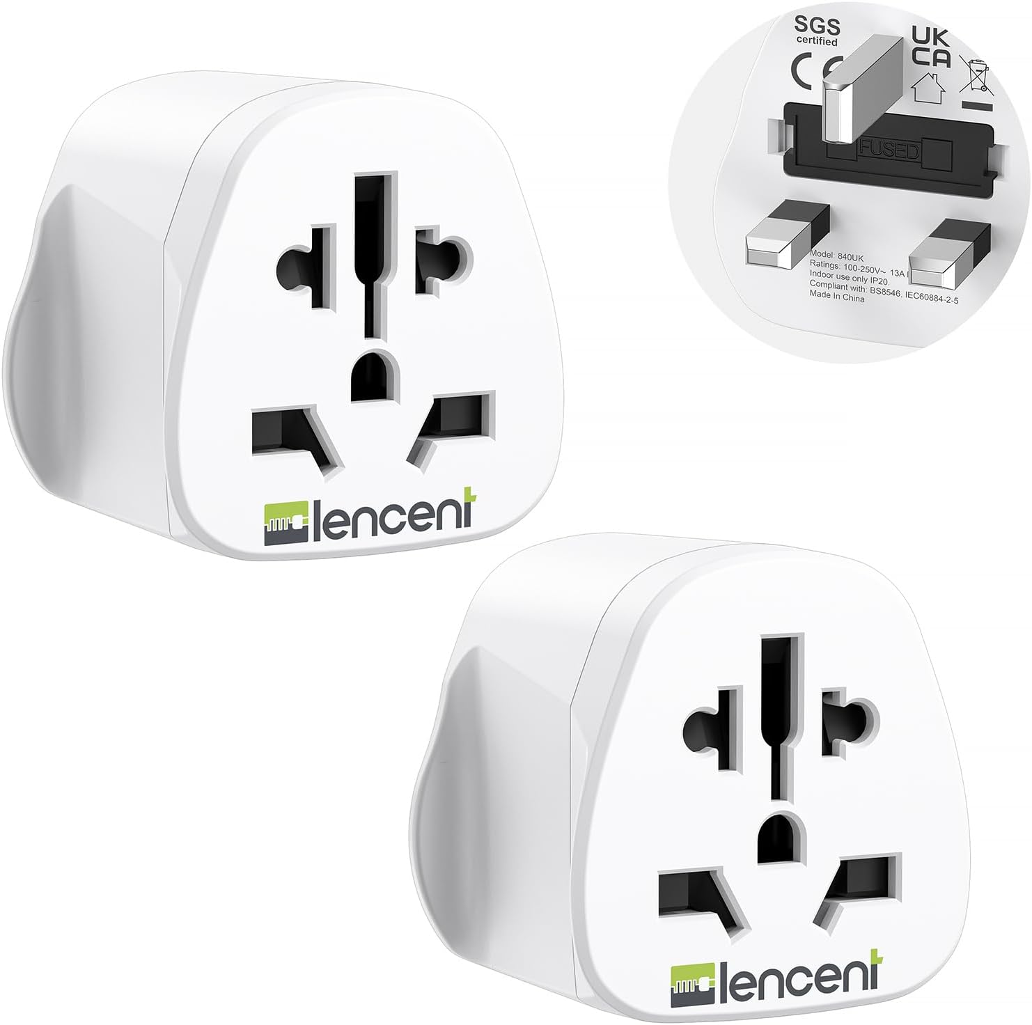 Detalle de LENCENT 2Pcs World to UK Travel Adapter (Universal to Type G plug)