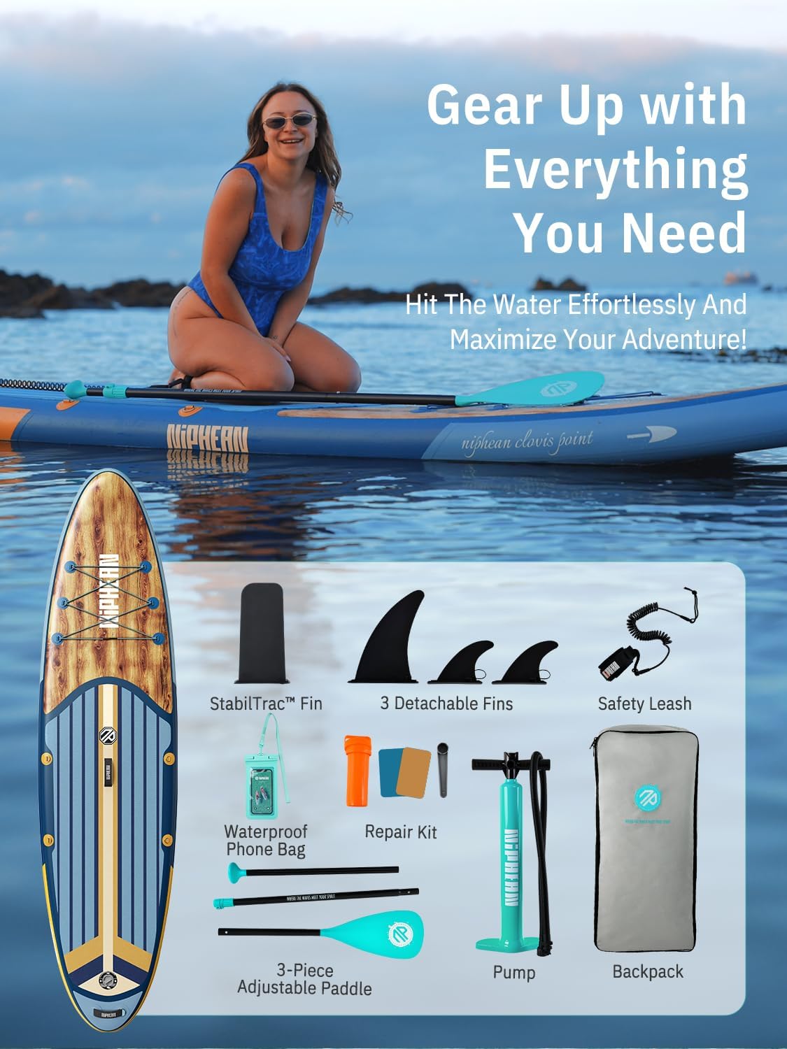 Thumbnail 6 de Niphean 10’6" Inflatable Stand Up Paddle Board (SUP) with Anti-Slip EVA Deck and SUP Accessories