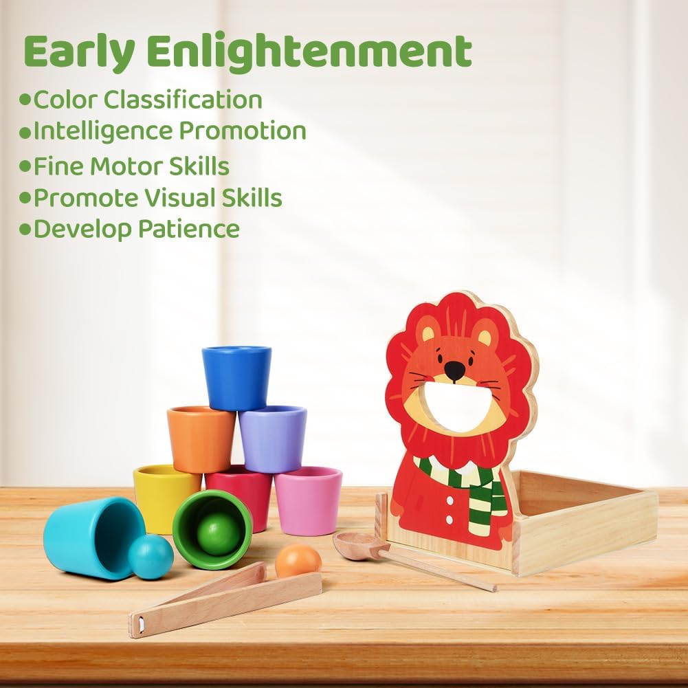Detalle de Vicloon Palline in Bicchierini Montessori 3+ Anni – Set in legno per imparare colori, forme e conteggio