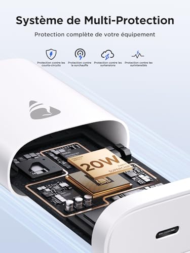 Thumbnail 3 de Chargeur USB C Rapide Aioneus 20W avec câble 2 m pour iPhone 15/16/17