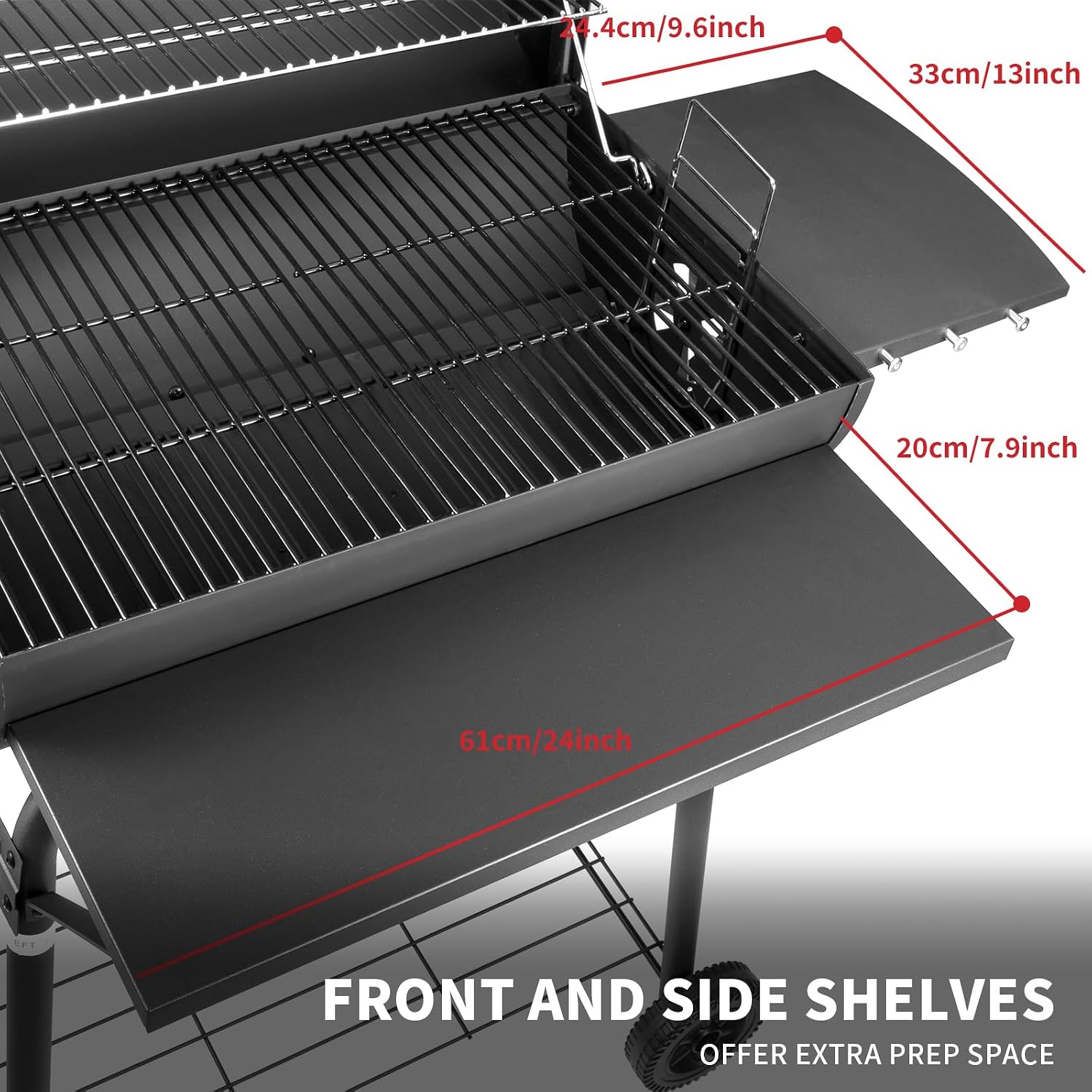 Detalle de Holzkohlegrill mit Deckel & Grillwagen: Kohlegrill mit Grillrost und Thermometer