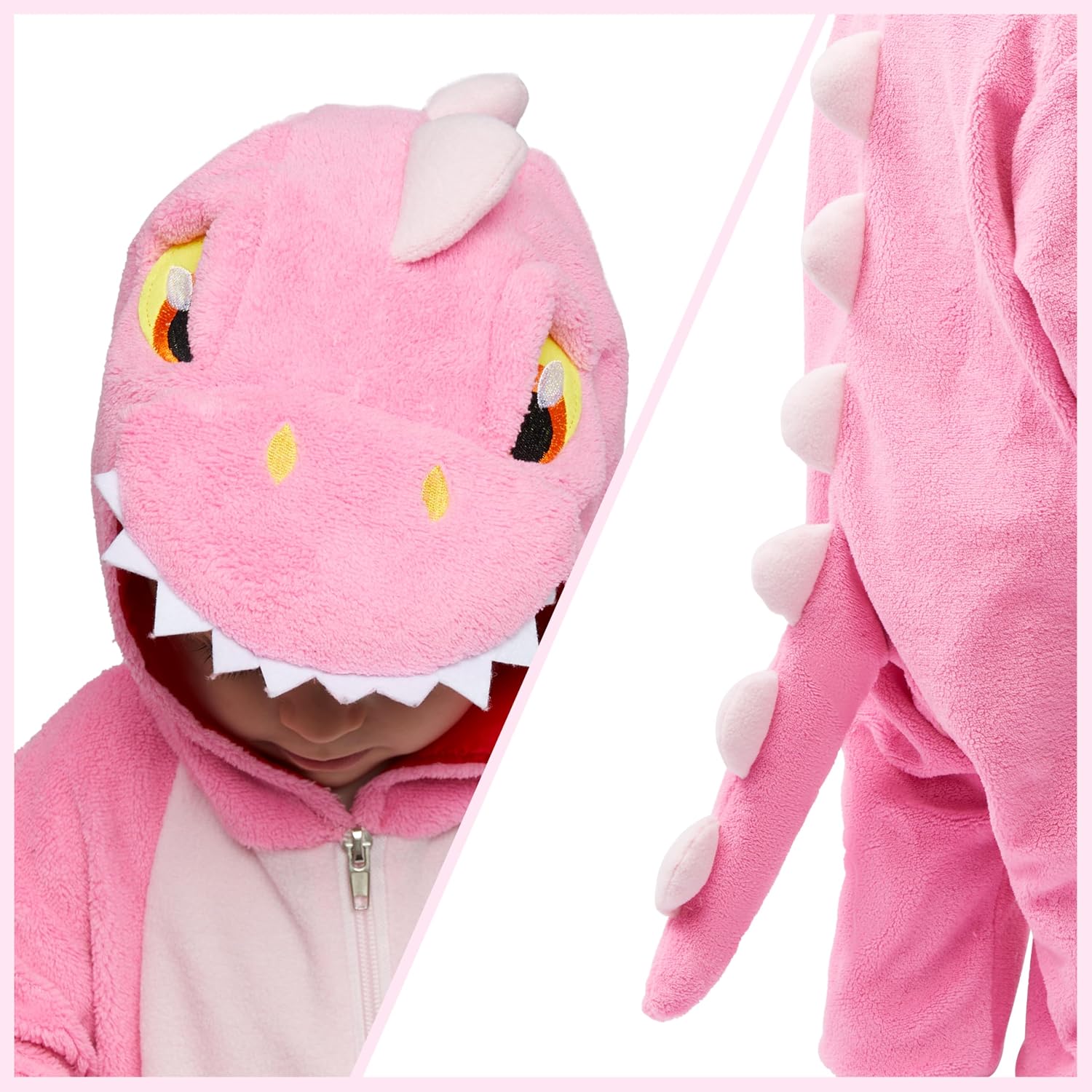 Detalle de Spooktacular Creations Baby Dinosaur Costume, Pink Hooded Zipper Jumpsuit