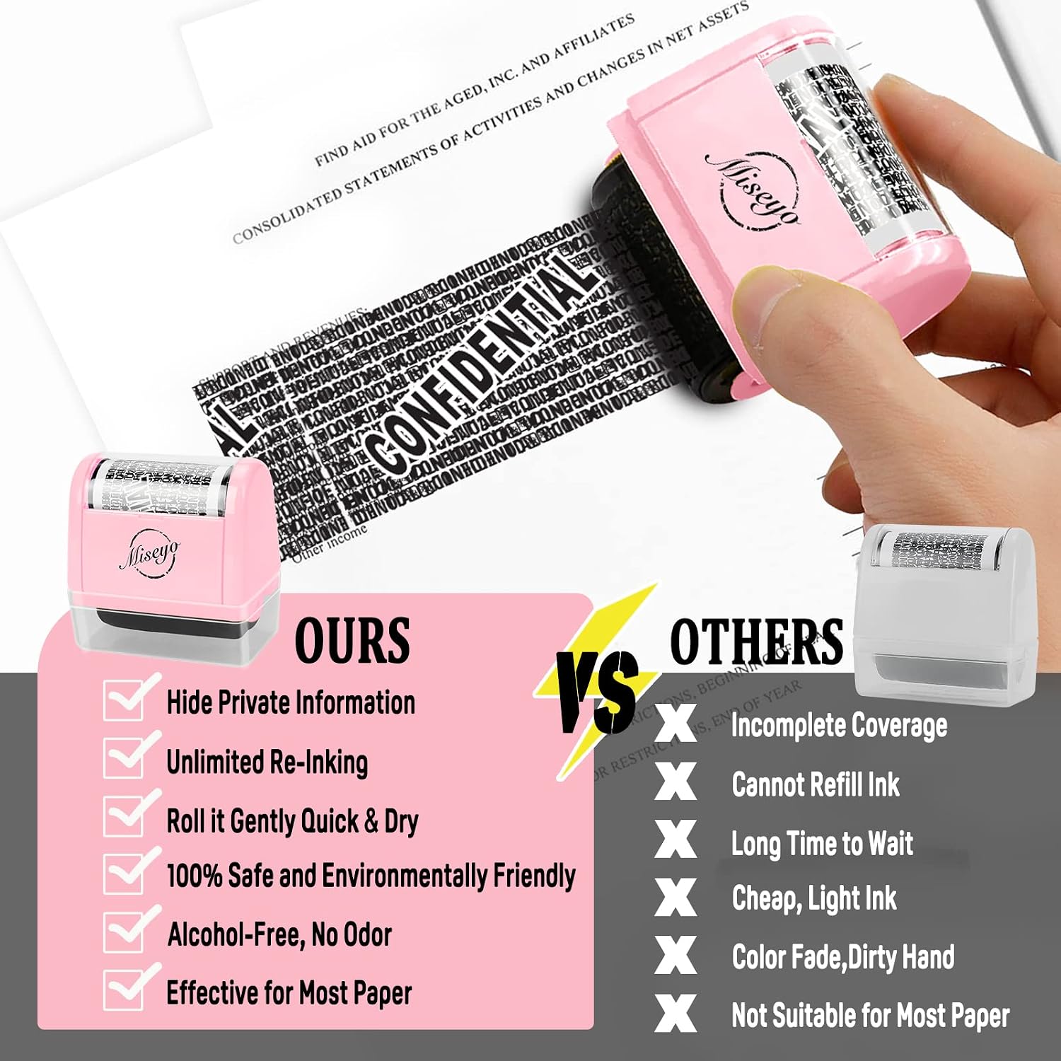 Thumbnail 6 de Miseyo Identity Theft Protection Roller Stamp Set (Pink) with 6 Refill Ink