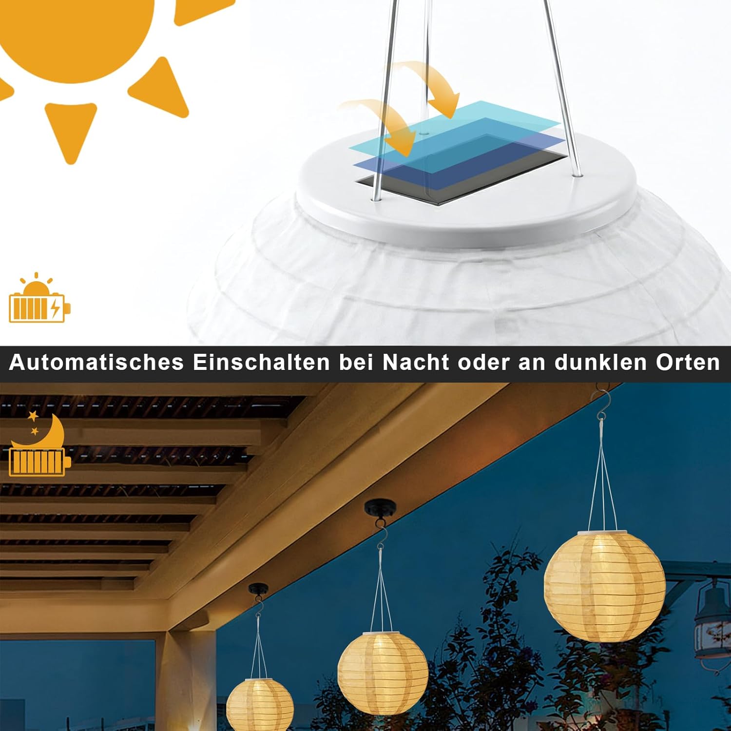 Thumbnail 3 de Auting Solar Lampions Außen Wetterfest, 2erセット, 20 cm – Warmweiß für Garten, Terrasse und Hochzeit