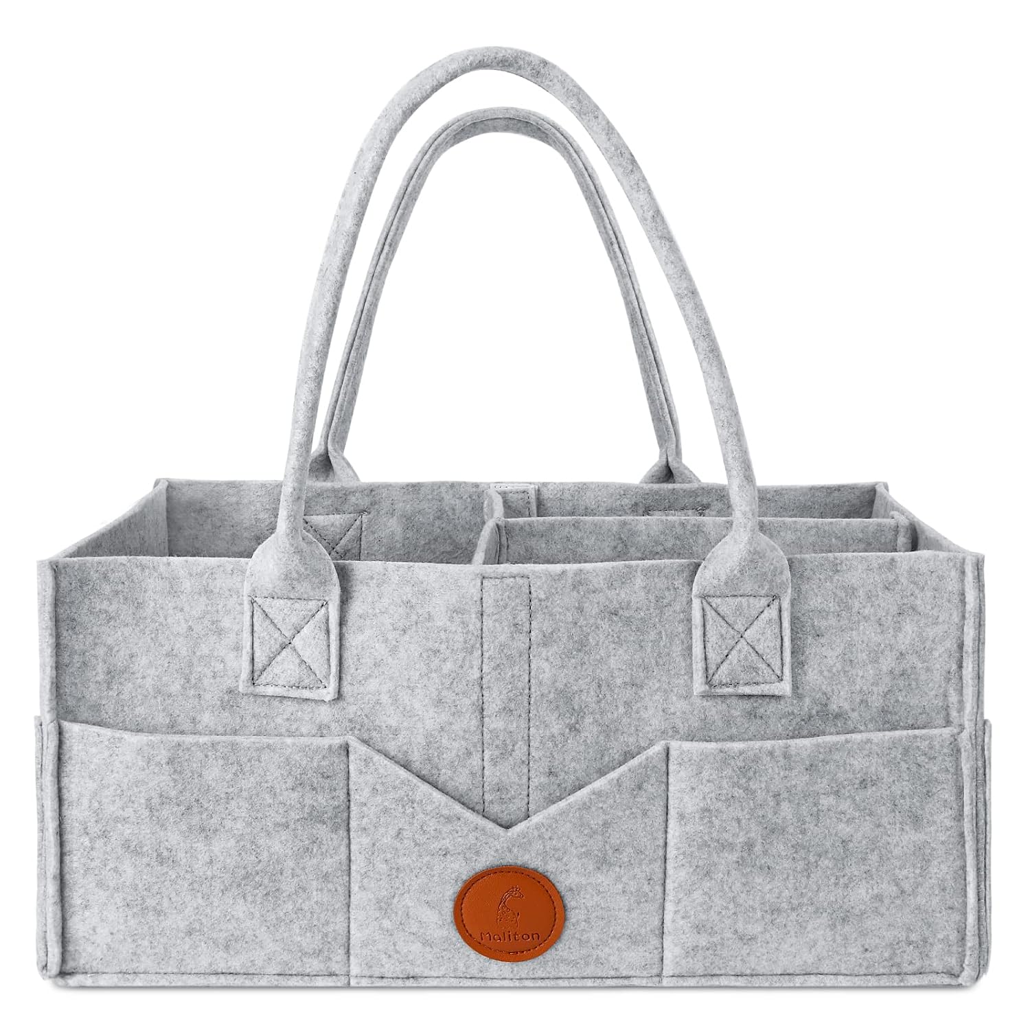 Detalle de Maliton Large Felt Diaper Caddy, Gray, with Removable Divider and 8 Pockets