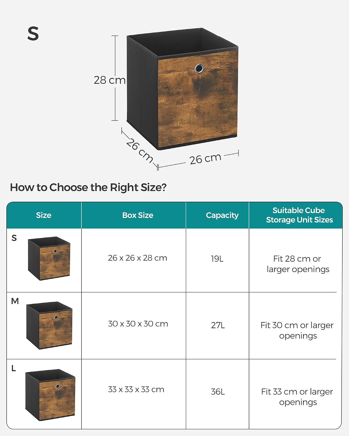 Detalle de SONGMICS YYagsgaddsfasof1175 Storage Cubes, Set of 6, Foldable, 20 L