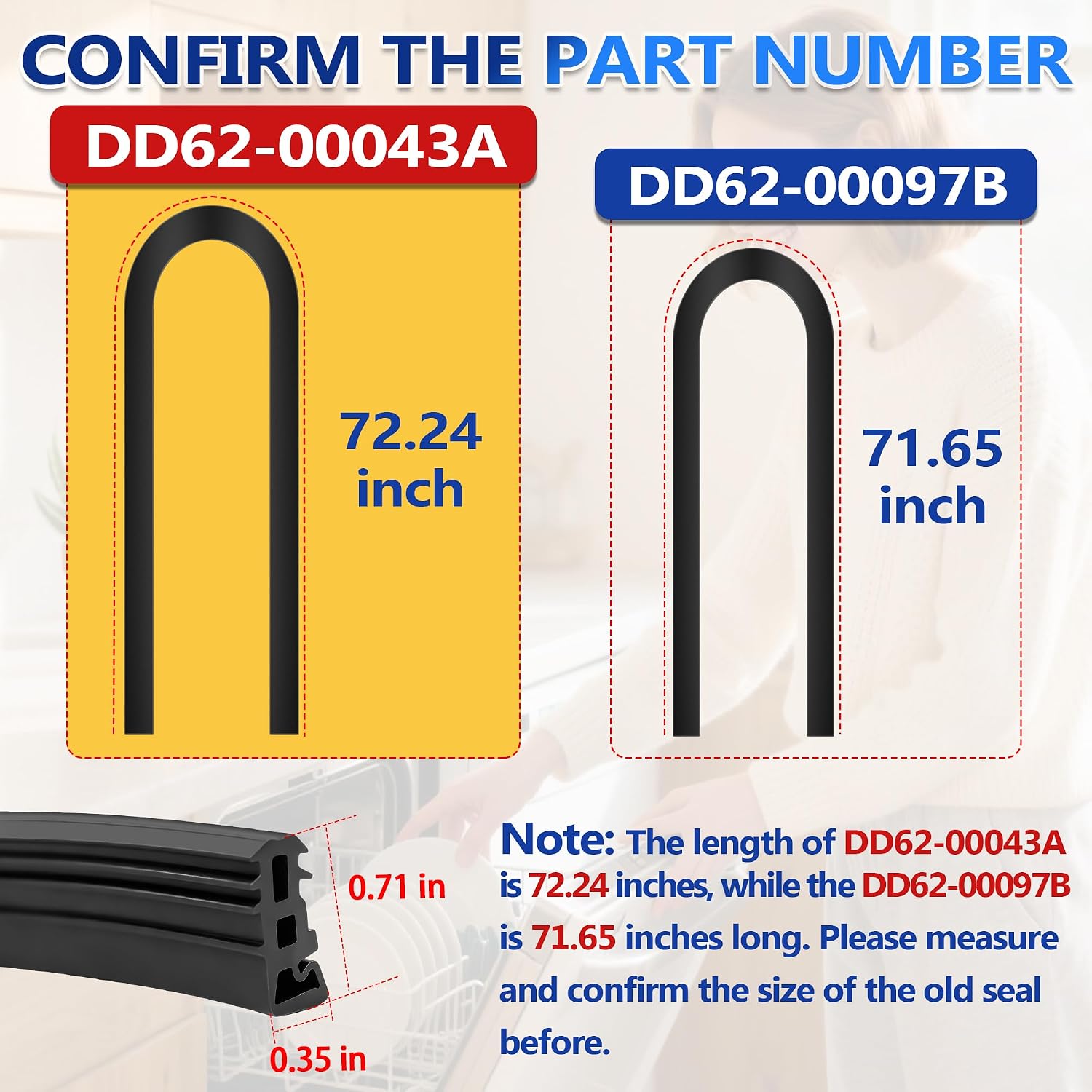 Detalle 2 de Surqia DD62-00043A Dishwasher Door Gasket, 75.8-Inch Seal