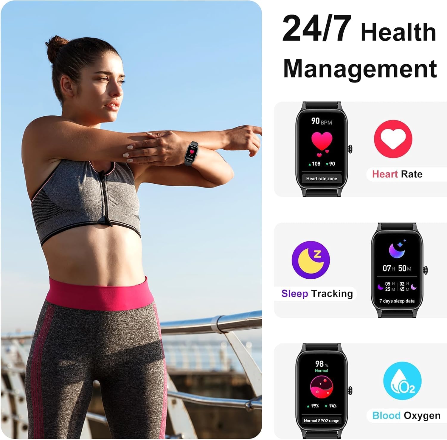 Thumbnail 2 de Bracelet Connecté 1,57" – Montre GPS/Santé IP68, Podomètre et Cardiofréquencemètre pour Android et iOS