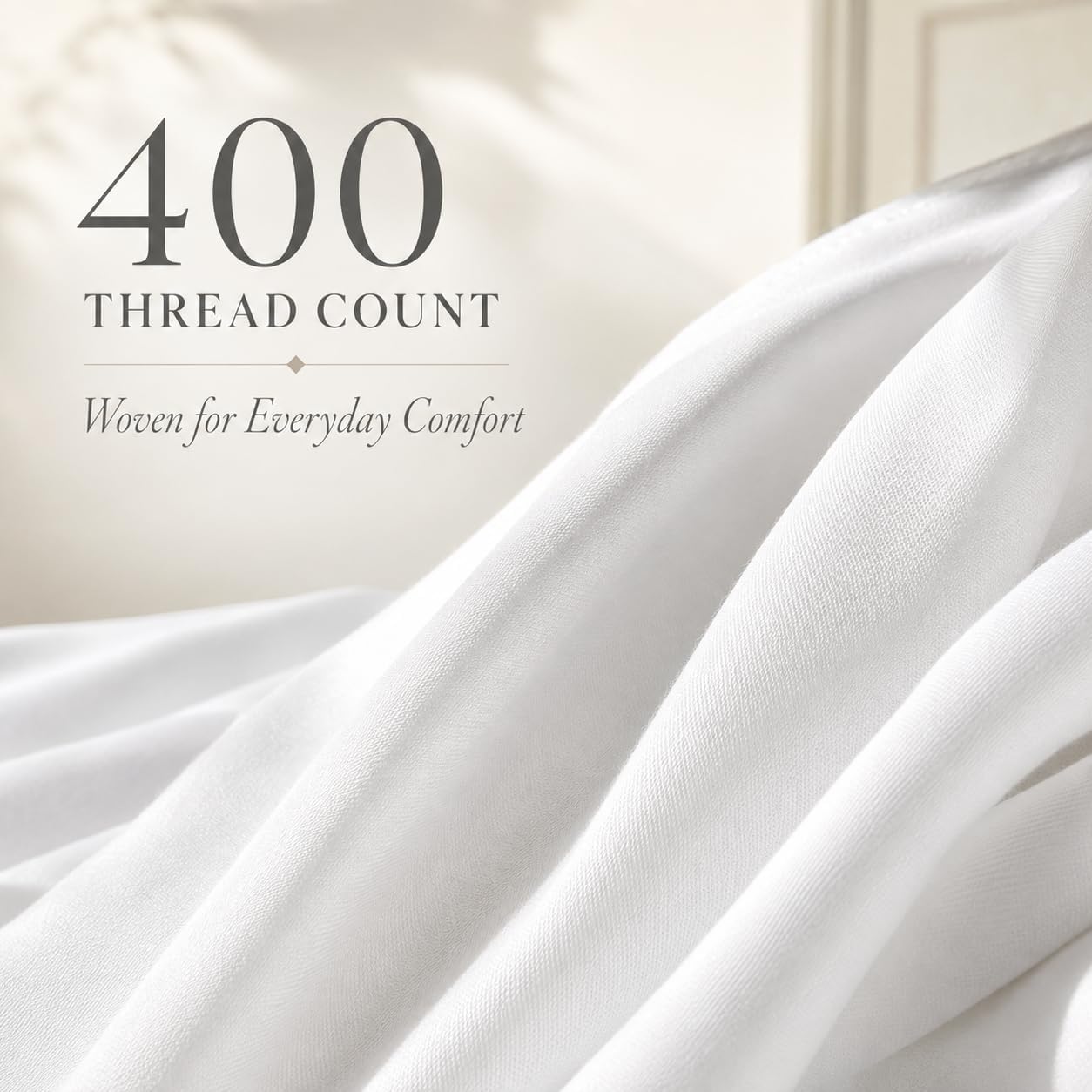 Detalle 2 de CHATEAU HOME COLLECTION Egyptian Cotton Queen Sheet Set (400-Thread-Count) Deep Pocket – Soft Cooling Sateen, White