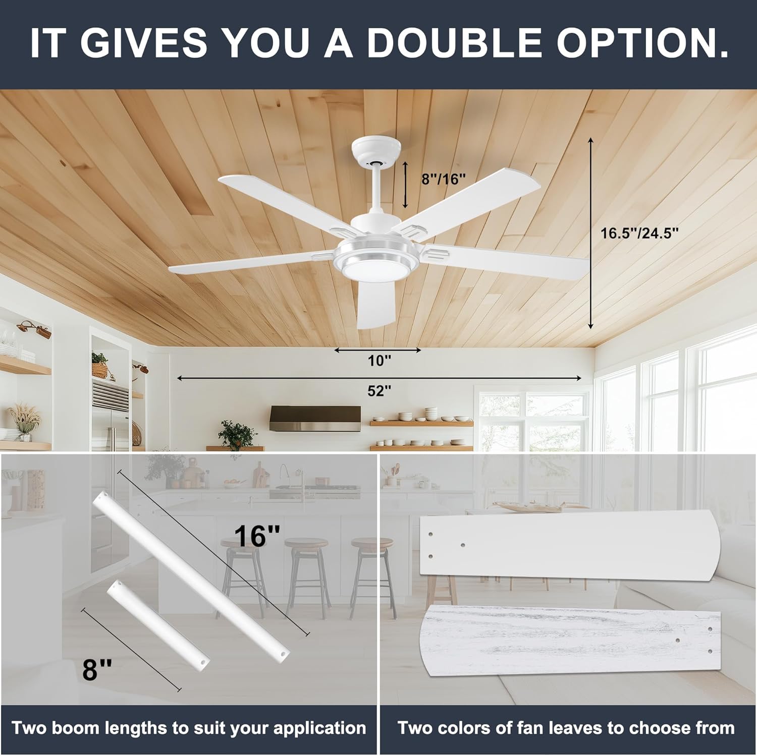 Detalle 2 de Ohniyou Ventilatore da soffitto 132 cm con telecomando, controllo app e luce dimmerabile