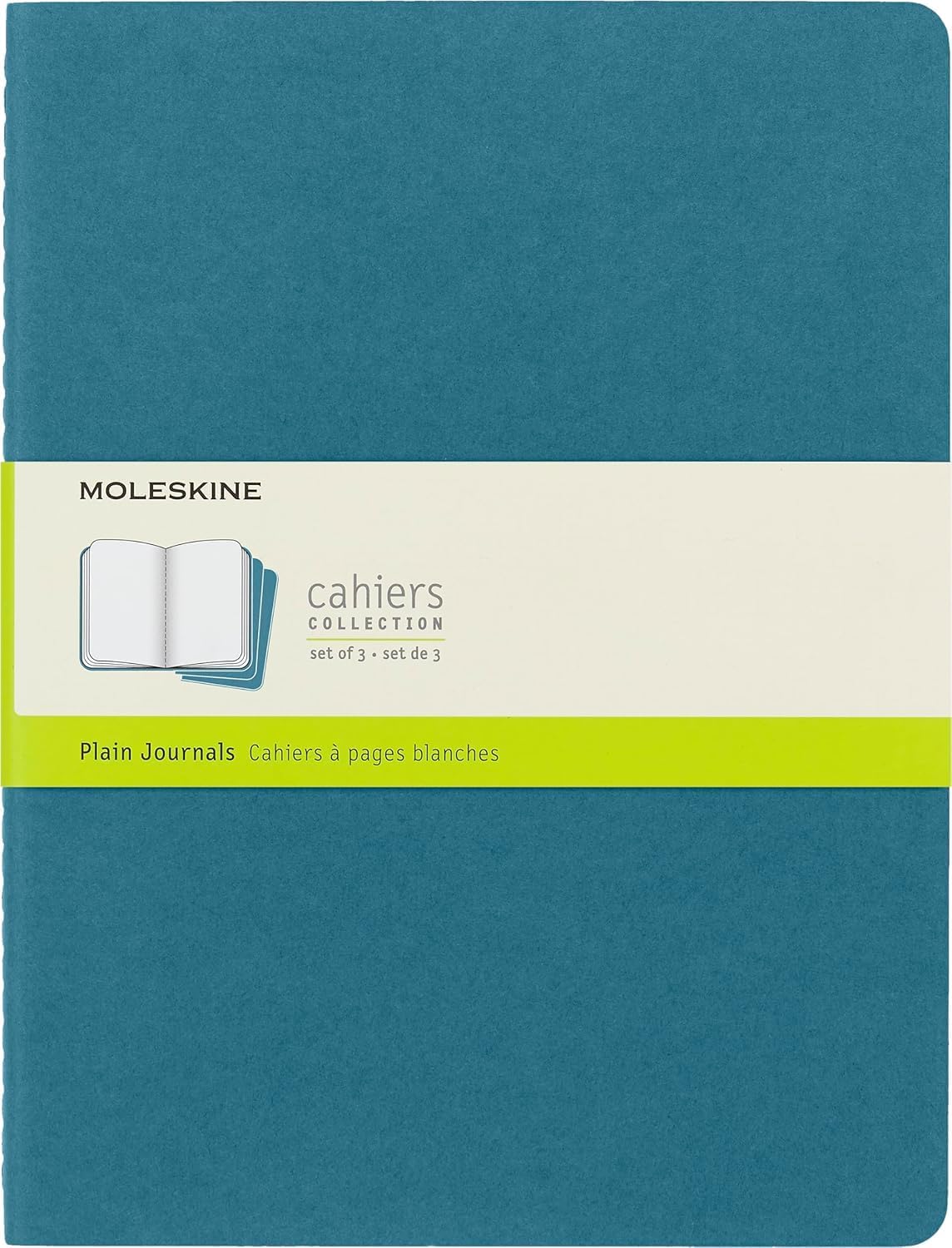 Moleskine Cahier Journal Set (3 Notebooks) – Extra Large 19 x 25 cm, Brisk Blue, Plain Pages