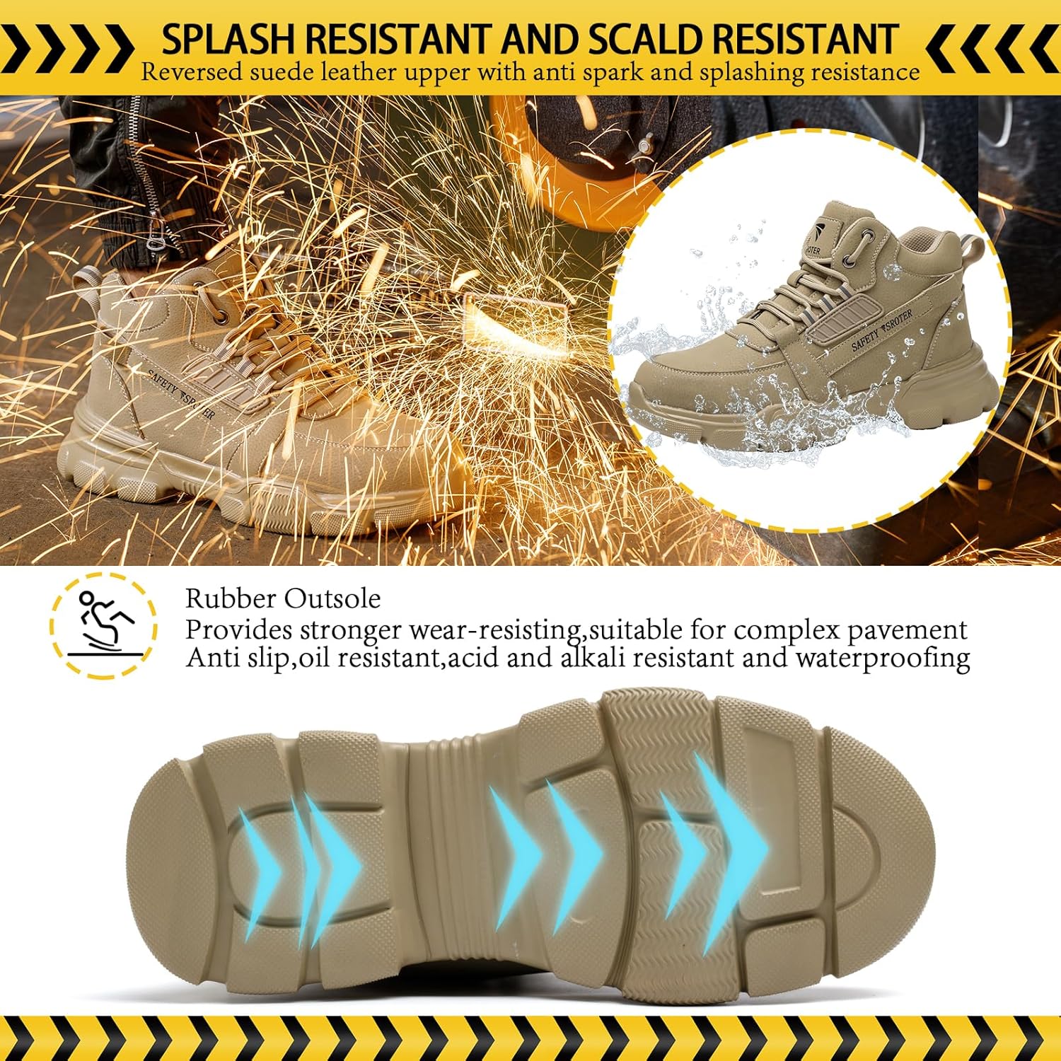 Detalle de SROTER Steel Toe Cap Boots for Men and Women – Waterproof, Breathable, Lightweight Safety Shoes