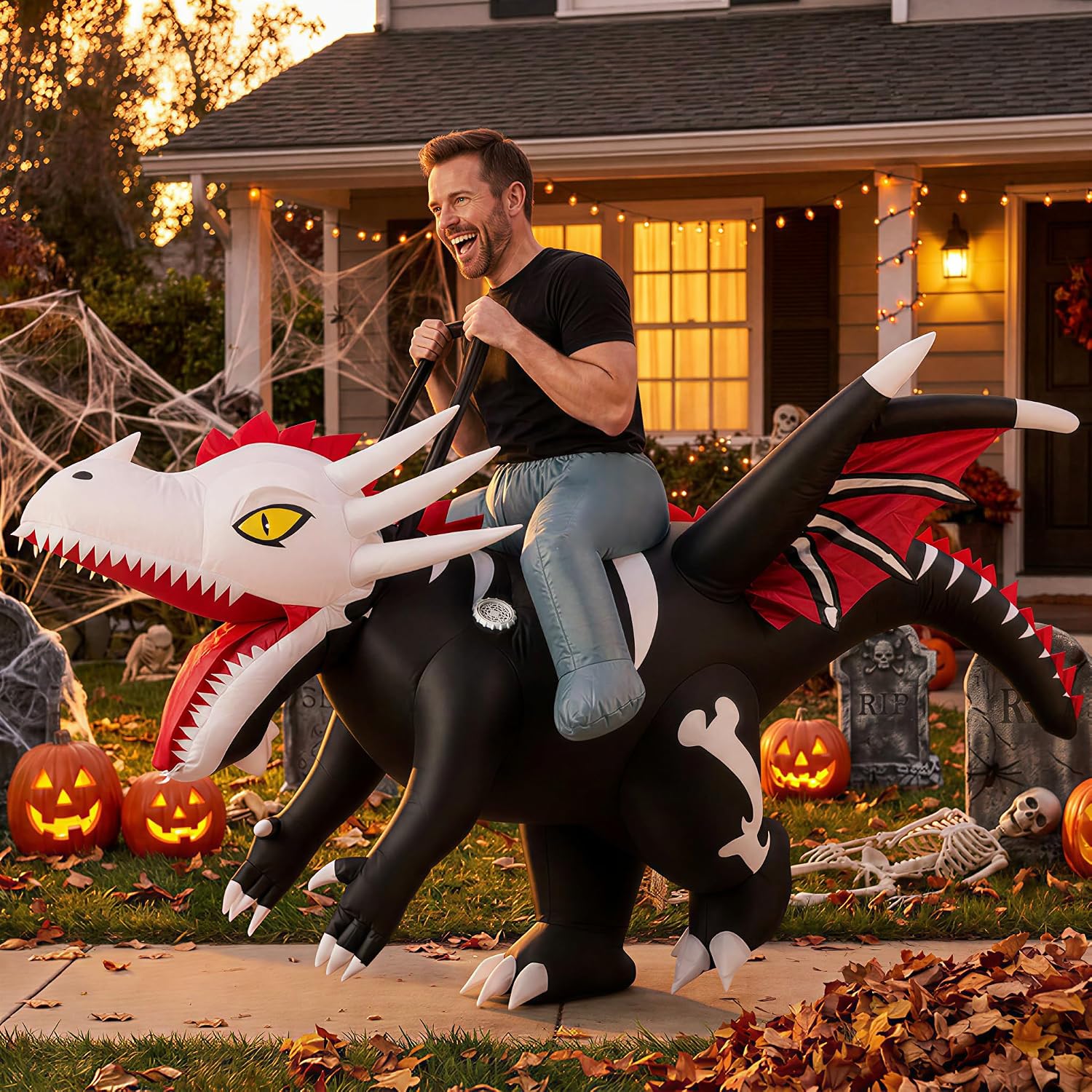 Detalle de NovaFloat 01 Inflatable Riding Dinosaur Costume for Adults with Battery-Powered Fan