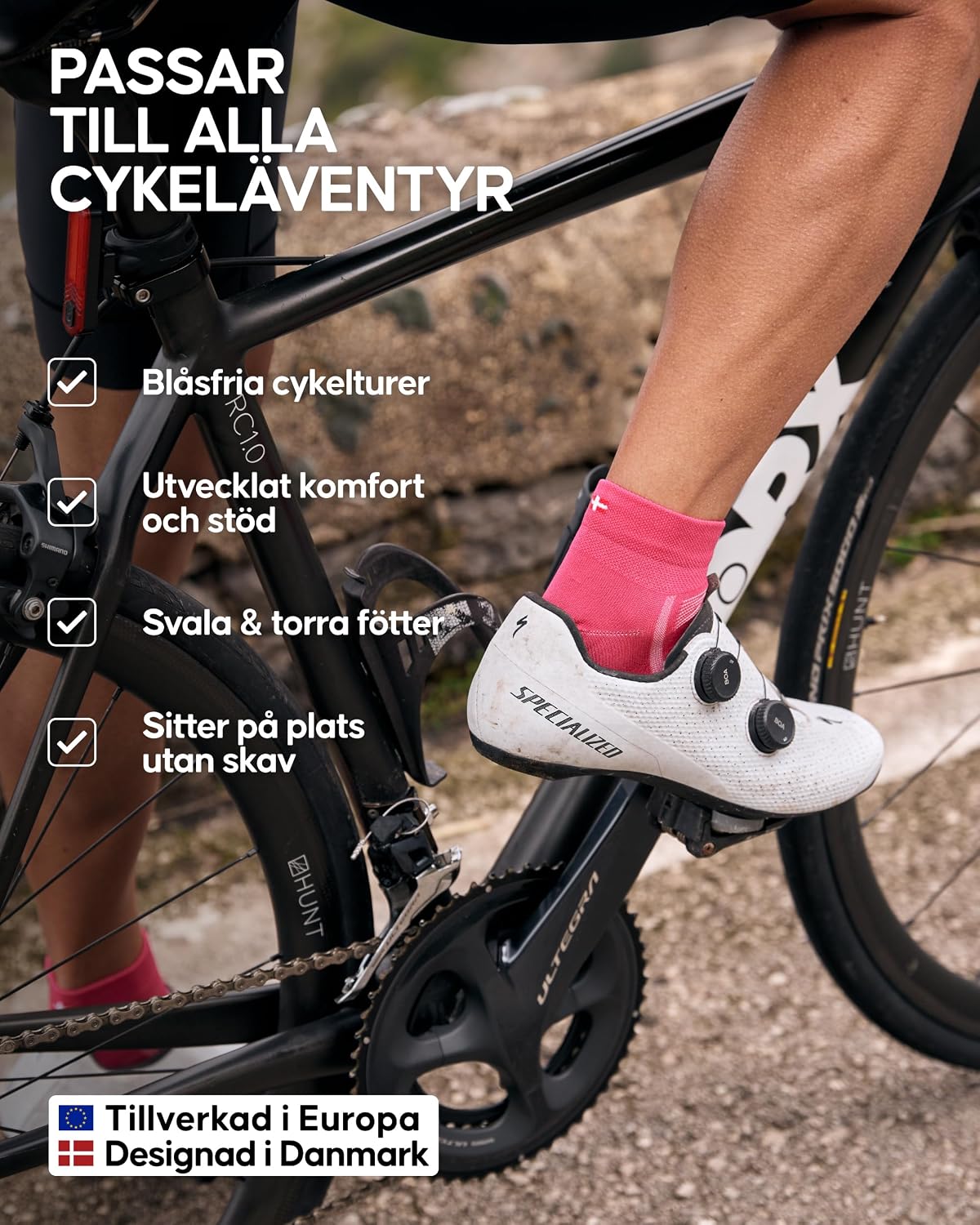 Detalle de DANISH ENDURANCE låga cykelstrumpor för sommar, 3-pack med friktionsdämpande vaddering